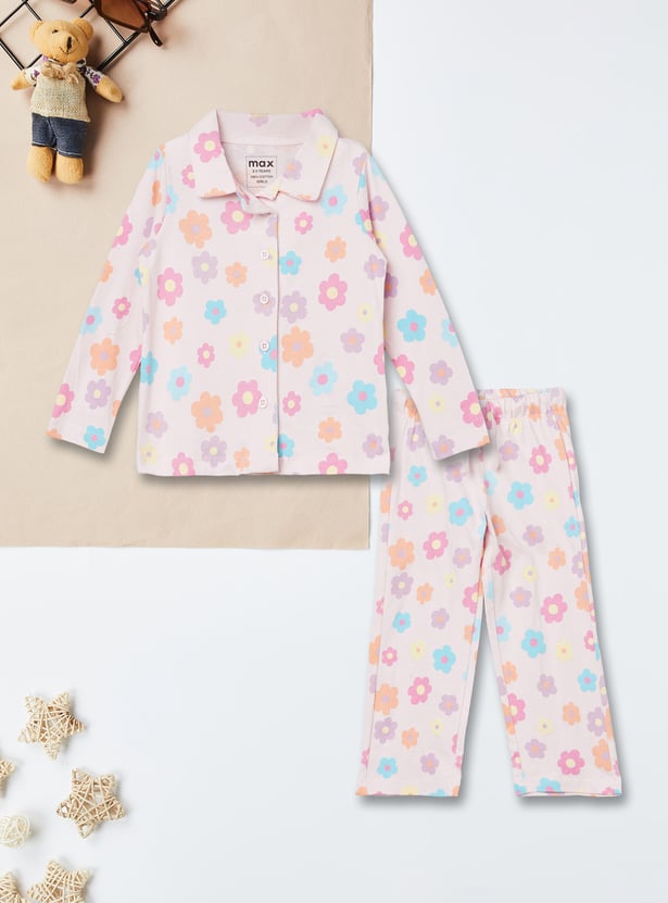 Girls Floral Print PJ Set
