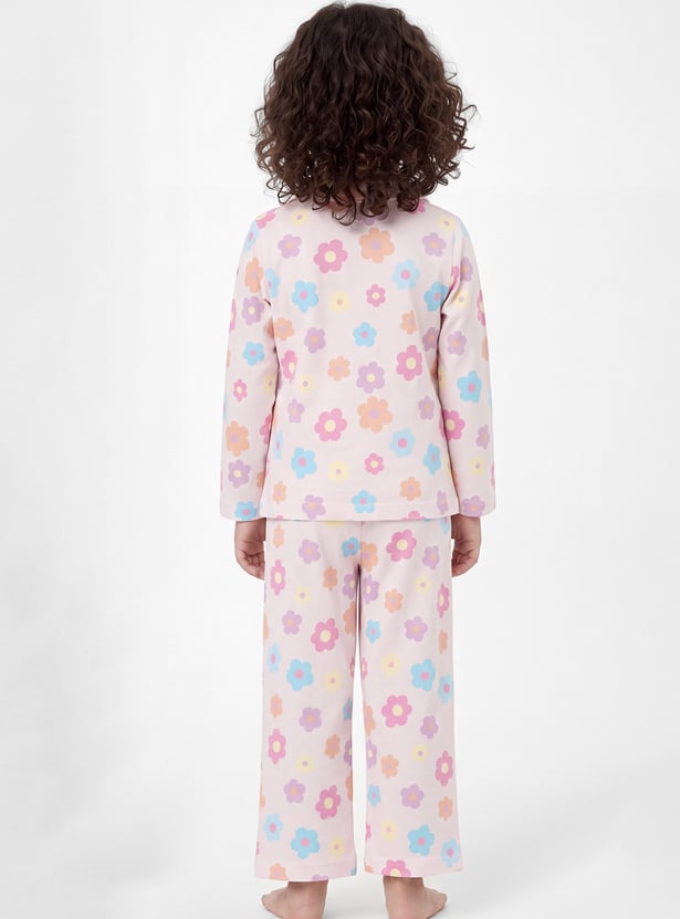 Girls Floral Print PJ Set