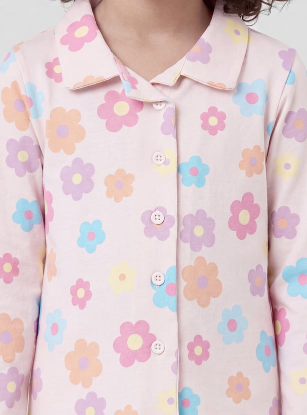 Girls Floral Print PJ Set