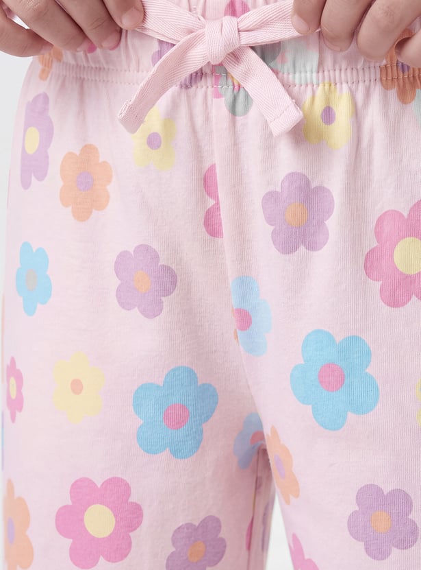 Girls Floral Print PJ Set