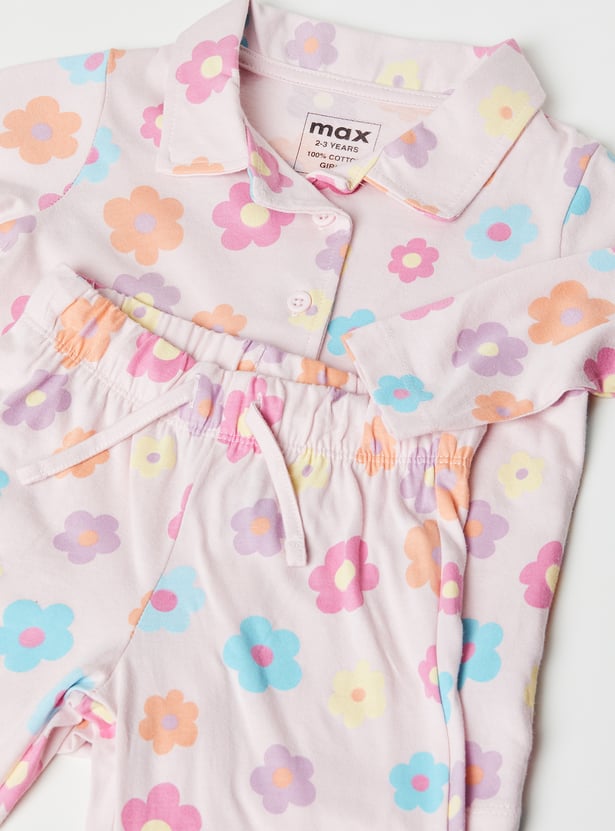 Girls Floral Print PJ Set