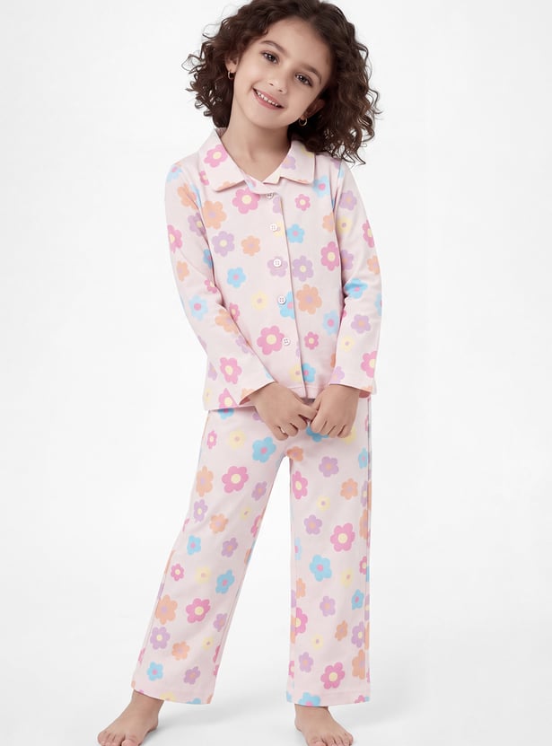 Girls Floral Print PJ Set