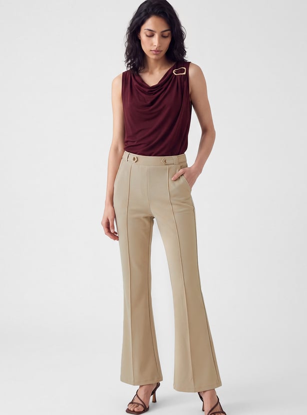 Women Solid Flared Trousers