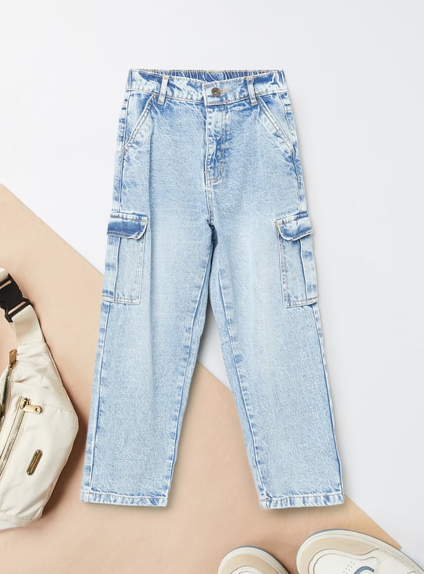 Boys Mid Washed Cargo Jeans