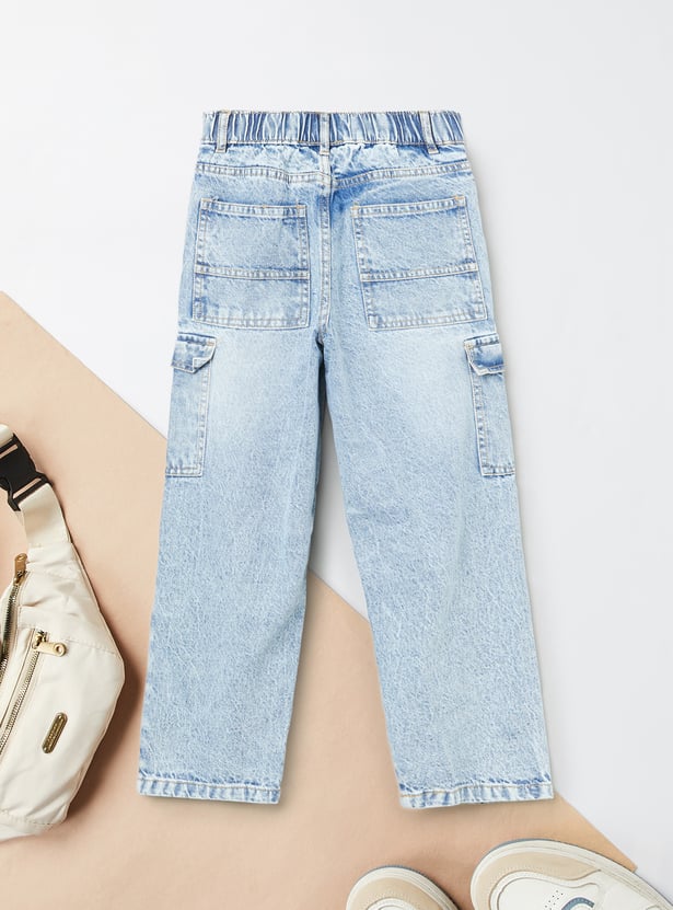 Boys Mid Washed Cargo Jeans