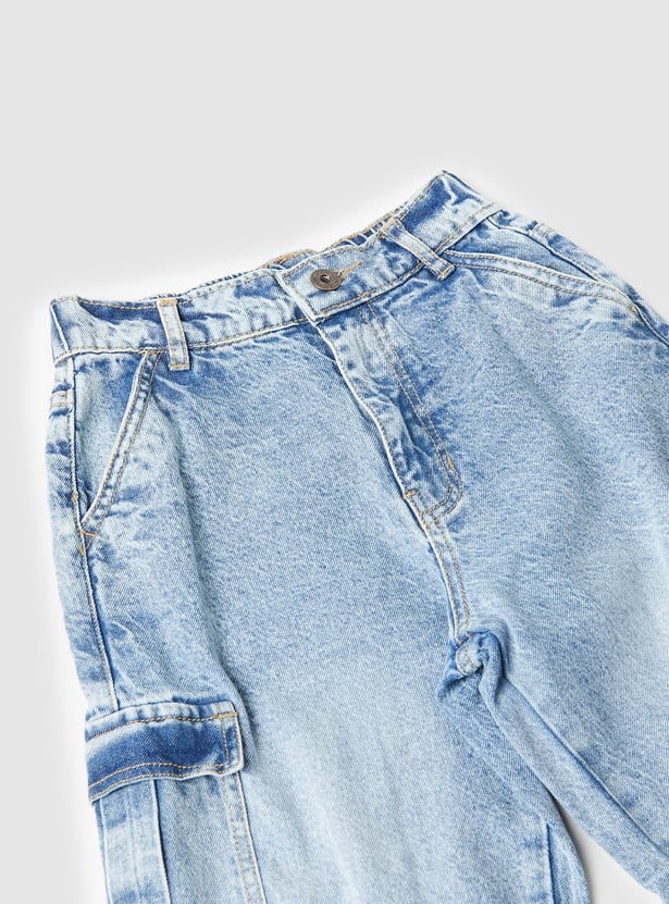 Boys Mid Washed Cargo Jeans