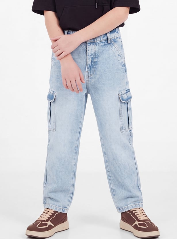 Boys Mid Washed Cargo Jeans
