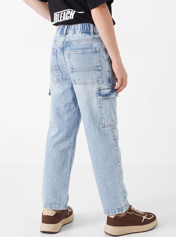 Boys Mid Washed Cargo Jeans