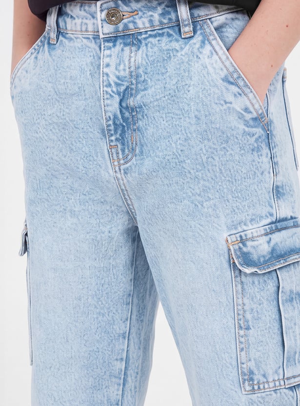 Boys Mid Washed Cargo Jeans