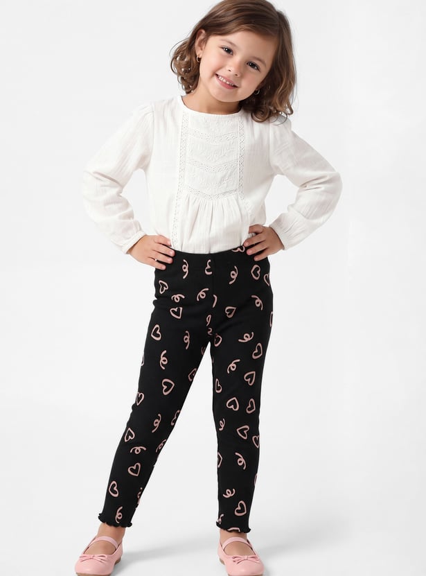 Girls Heart Print Leggings