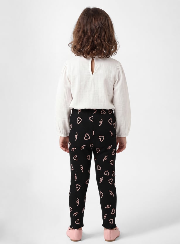 Girls Heart Print Leggings