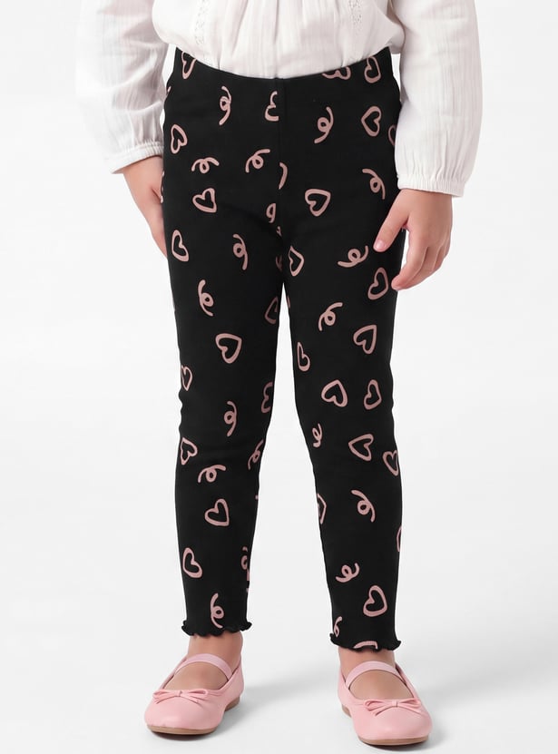 Girls Heart Print Leggings