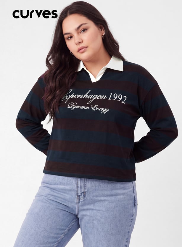 Women Striped Polo T-shirt