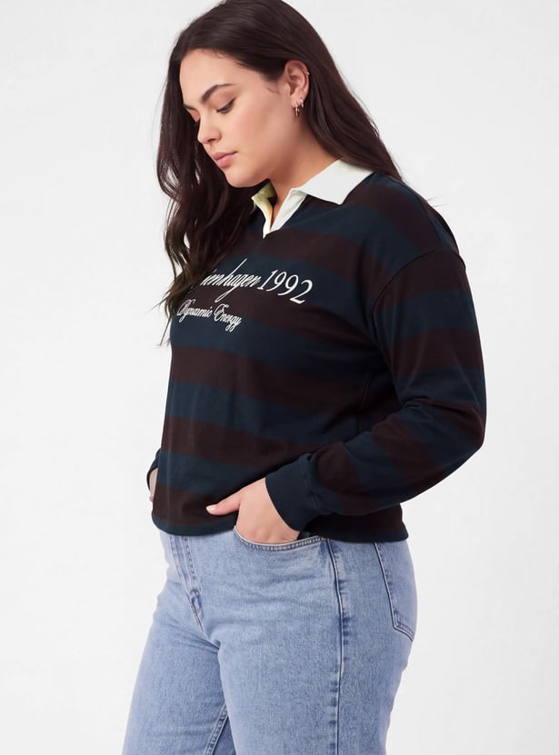 Women Striped Polo T-shirt
