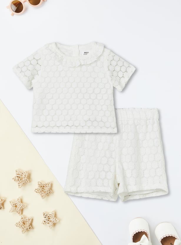 Girls Floral Lace Shorts Set