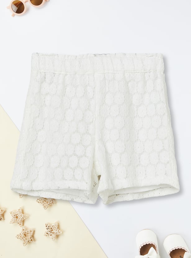 Girls Floral Lace Shorts Set