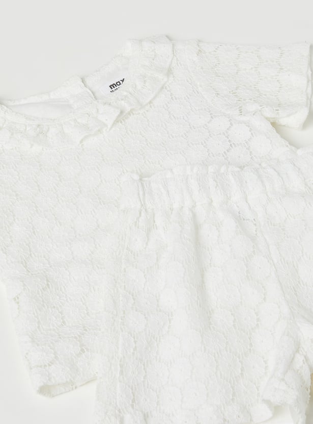 Girls Floral Lace Shorts Set