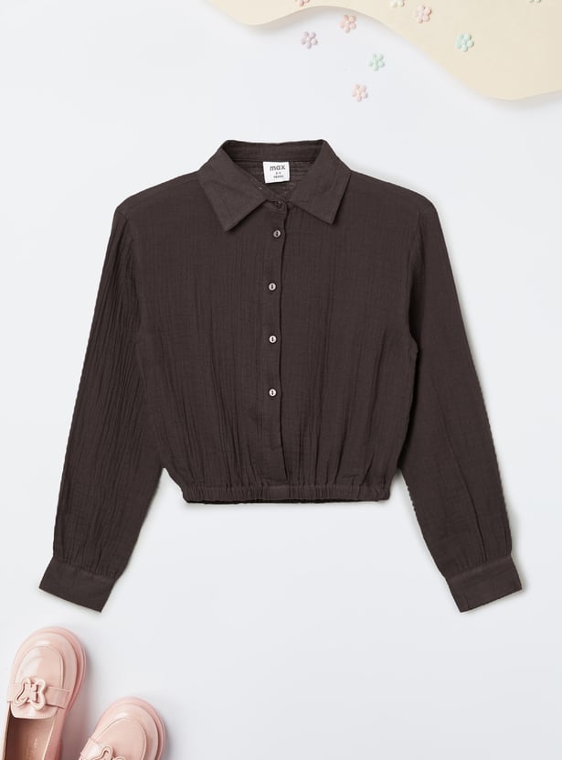 Girls Solid Shirt-Style Top