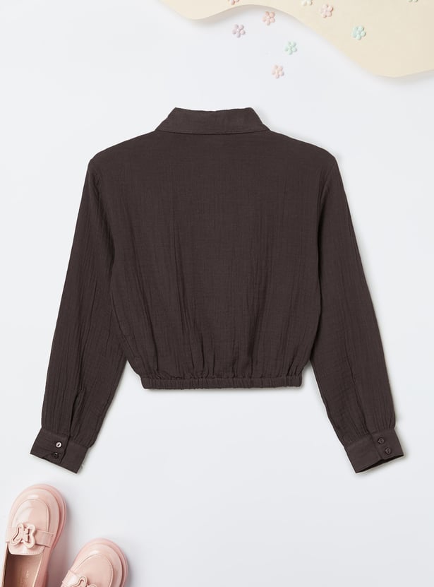 Girls Solid Shirt-Style Top