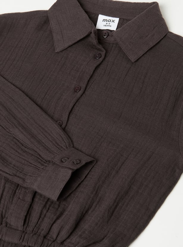Girls Solid Shirt-Style Top