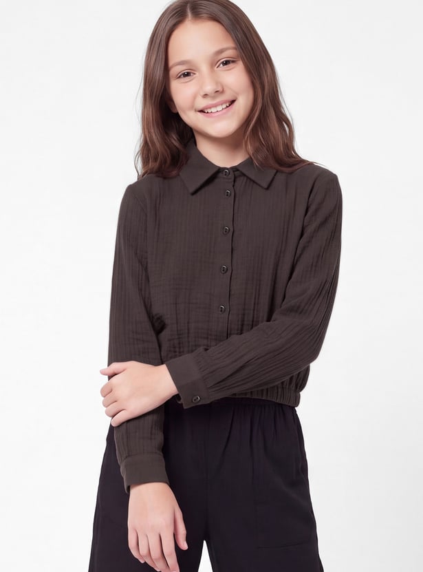 Girls Solid Shirt-Style Top