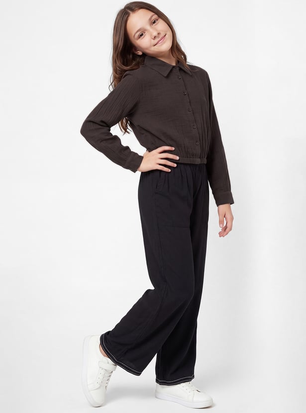 Girls Solid Shirt-Style Top