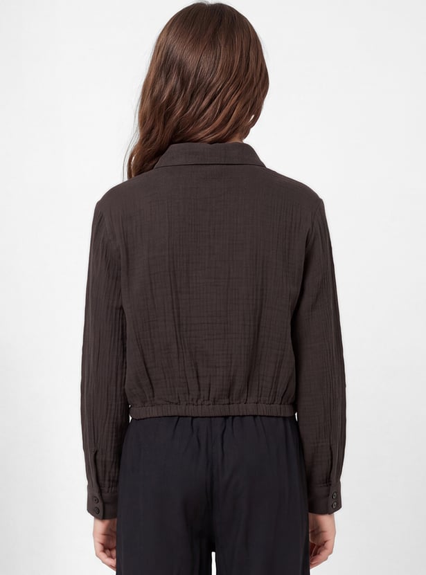 Girls Solid Shirt-Style Top