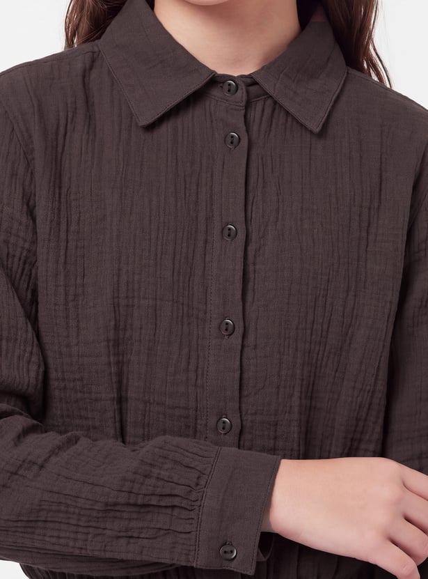 Girls Solid Shirt-Style Top
