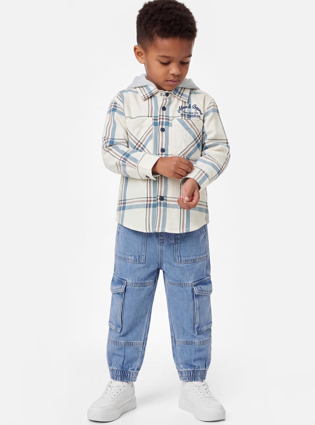 Boys Checked Hooded Shirt