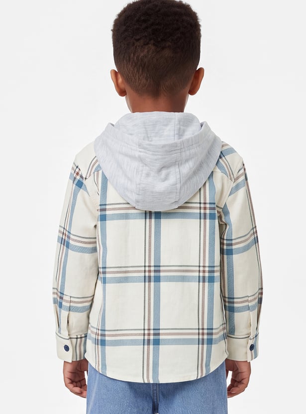 Boys Checked Hooded Shirt