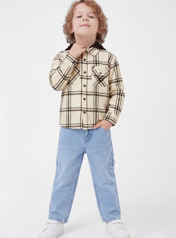 Boys Checked Hooded Shirt