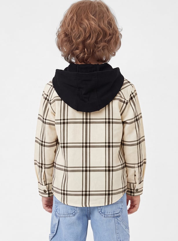 Boys Checked Hooded Shirt