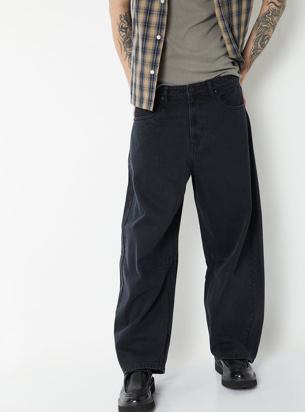 Men Barrel-Fit Dark Wash Jeans