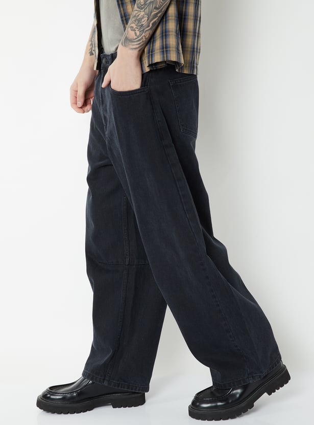Men Barrel-Fit Dark Wash Jeans