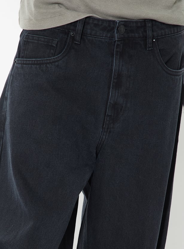 Men Barrel-Fit Dark Wash Jeans
