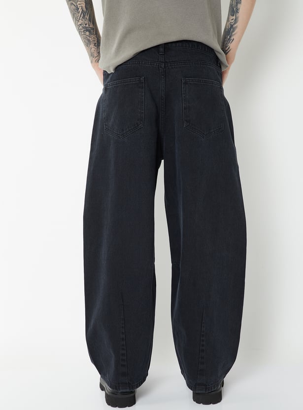 Men Barrel-Fit Dark Wash Jeans