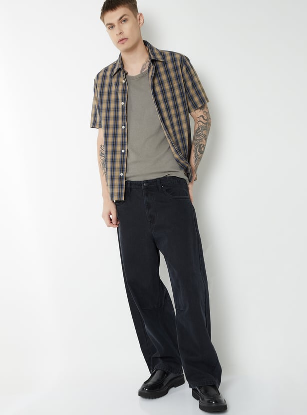 Men Barrel-Fit Dark Wash Jeans