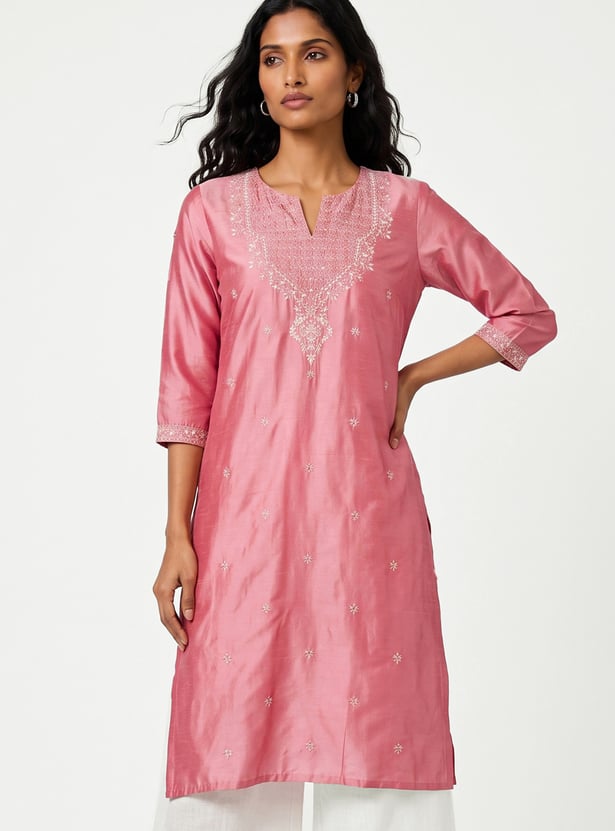 Women Embroidered Straight Kurta