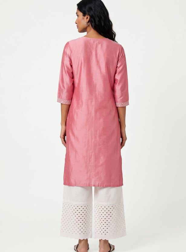 Women Embroidered Straight Kurta