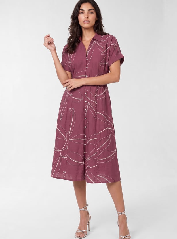 Women Embroidered Shirt Dress