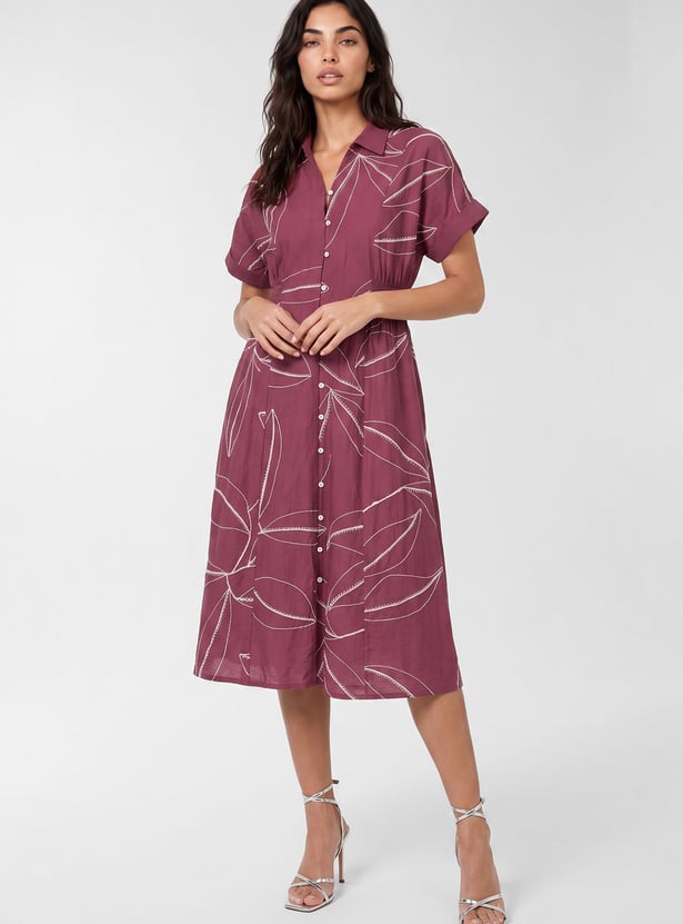 Women Embroidered Shirt Dress