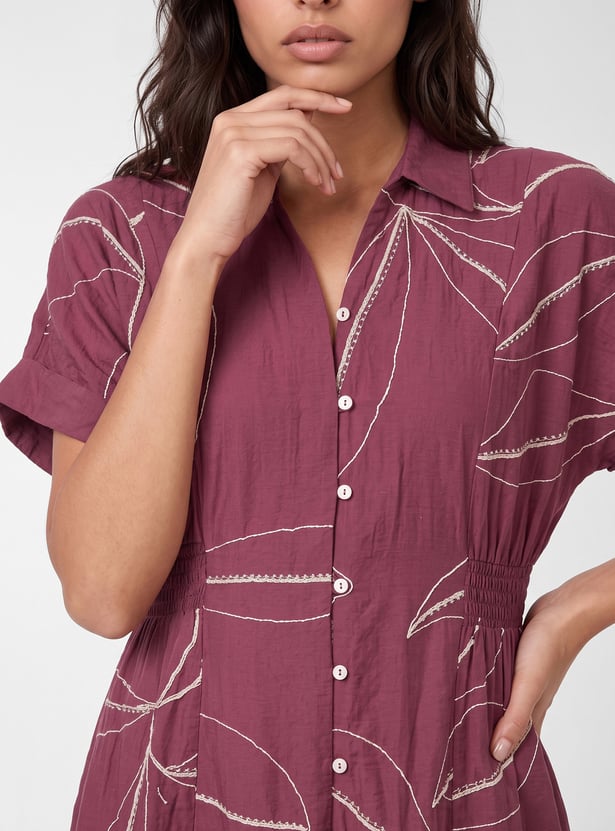 Women Embroidered Shirt Dress