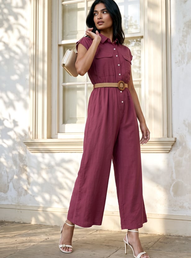 Women Solid Jumpsuit with Belt