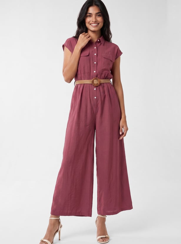 Women Solid Jumpsuit with Belt