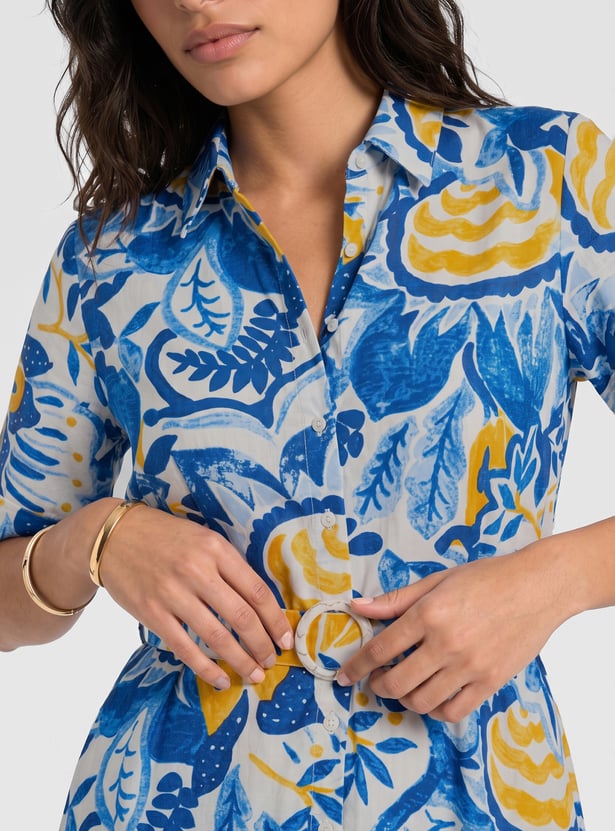 Women Printed Midi Dress with Belt