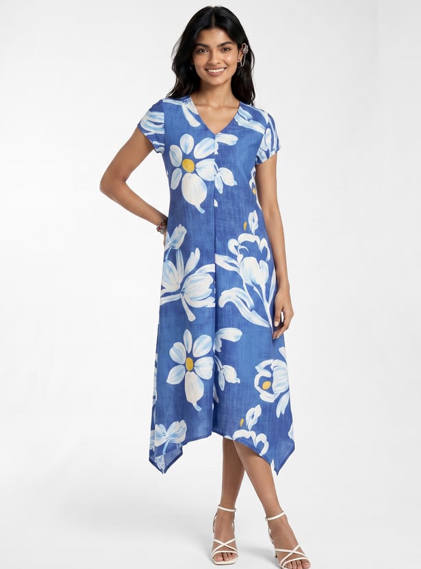 Women Floral Print Asymmetric Dress