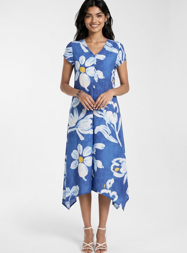 Women Floral Print Asymmetric Dress