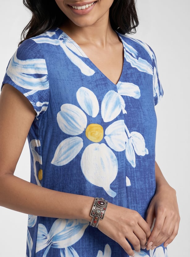 Women Floral Print Asymmetric Dress