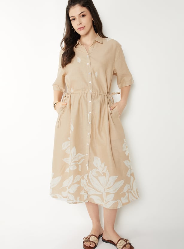 Women Floral Print Shirt Dress