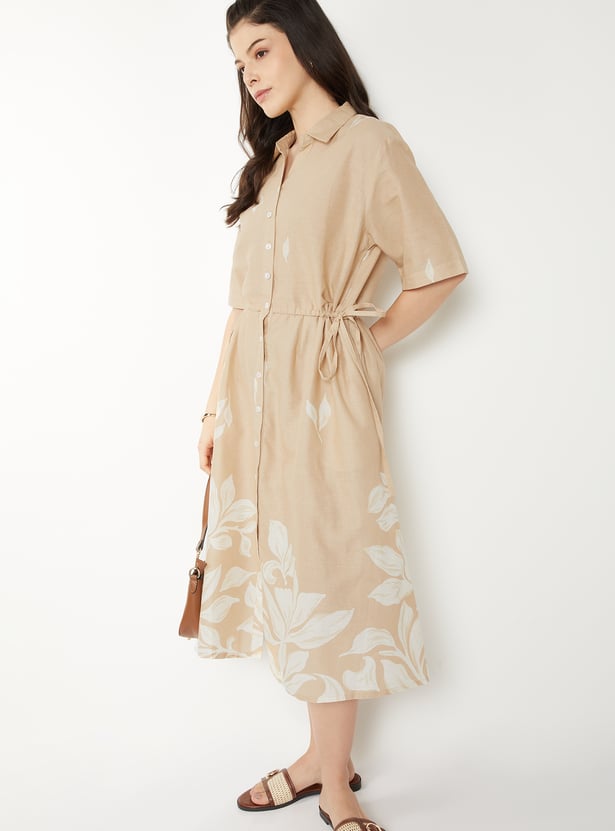 Women Floral Print Shirt Dress